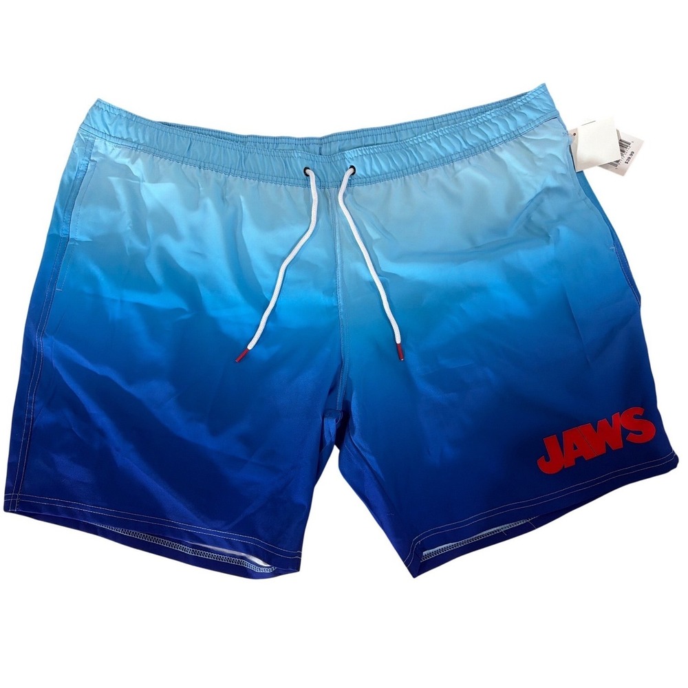 Jaws Swim Trunks Color Changing Wet Men XXL Blue Ombre Movie Logo NWT
